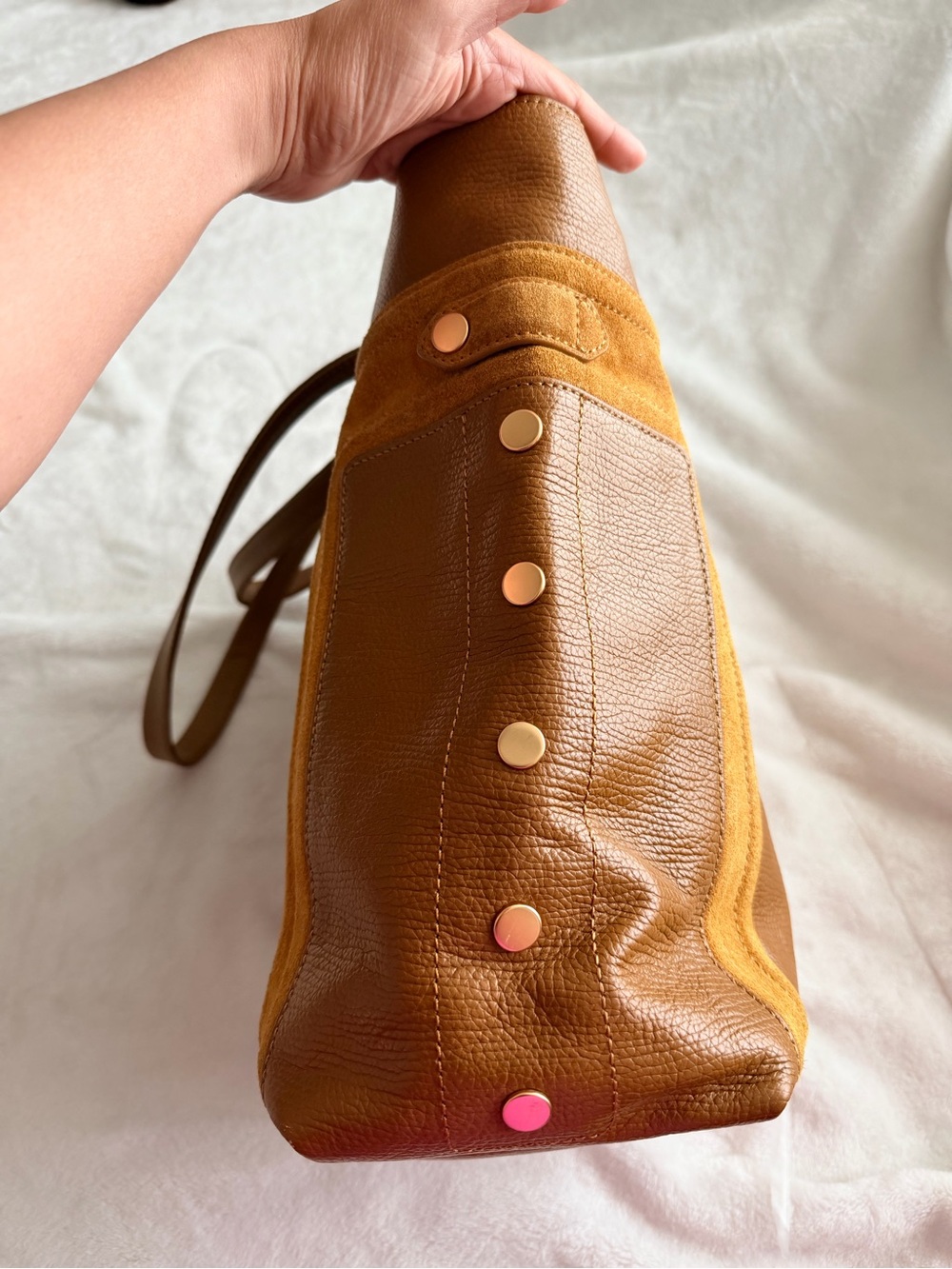 Hammitt Otis Tan Leather Tote with Suede Trim Work Travel Tote Bag - Picture 7 of 16